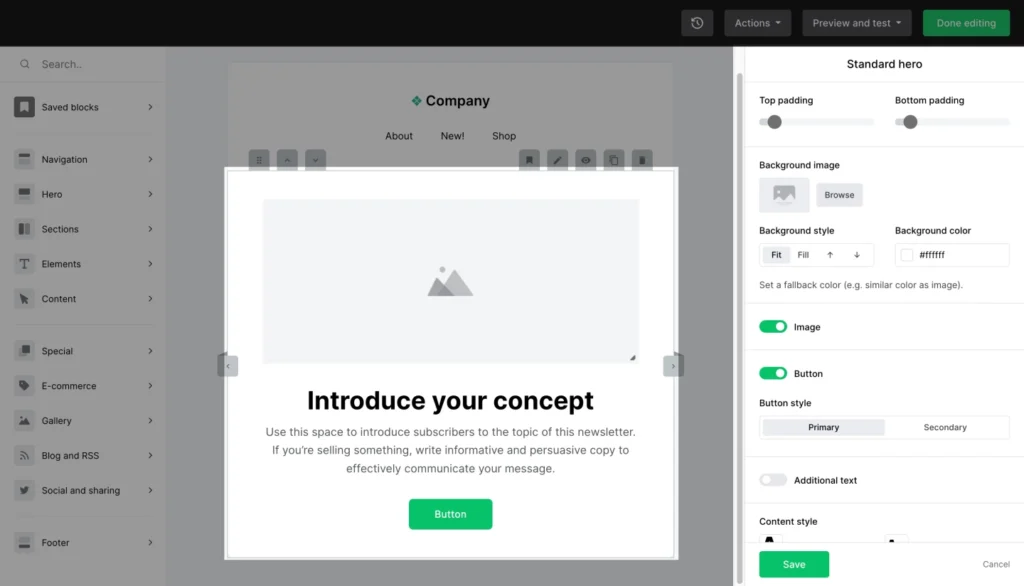 MailerLite Drag and Drop Interface