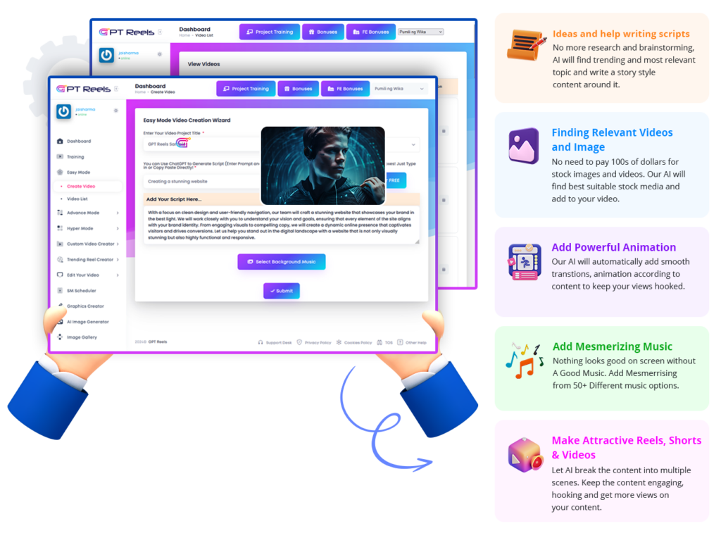 GPT Reels | Create Pro Quality Video Reels In Seconds | Any Business | Any Language 4 GPT Reels Dashboard