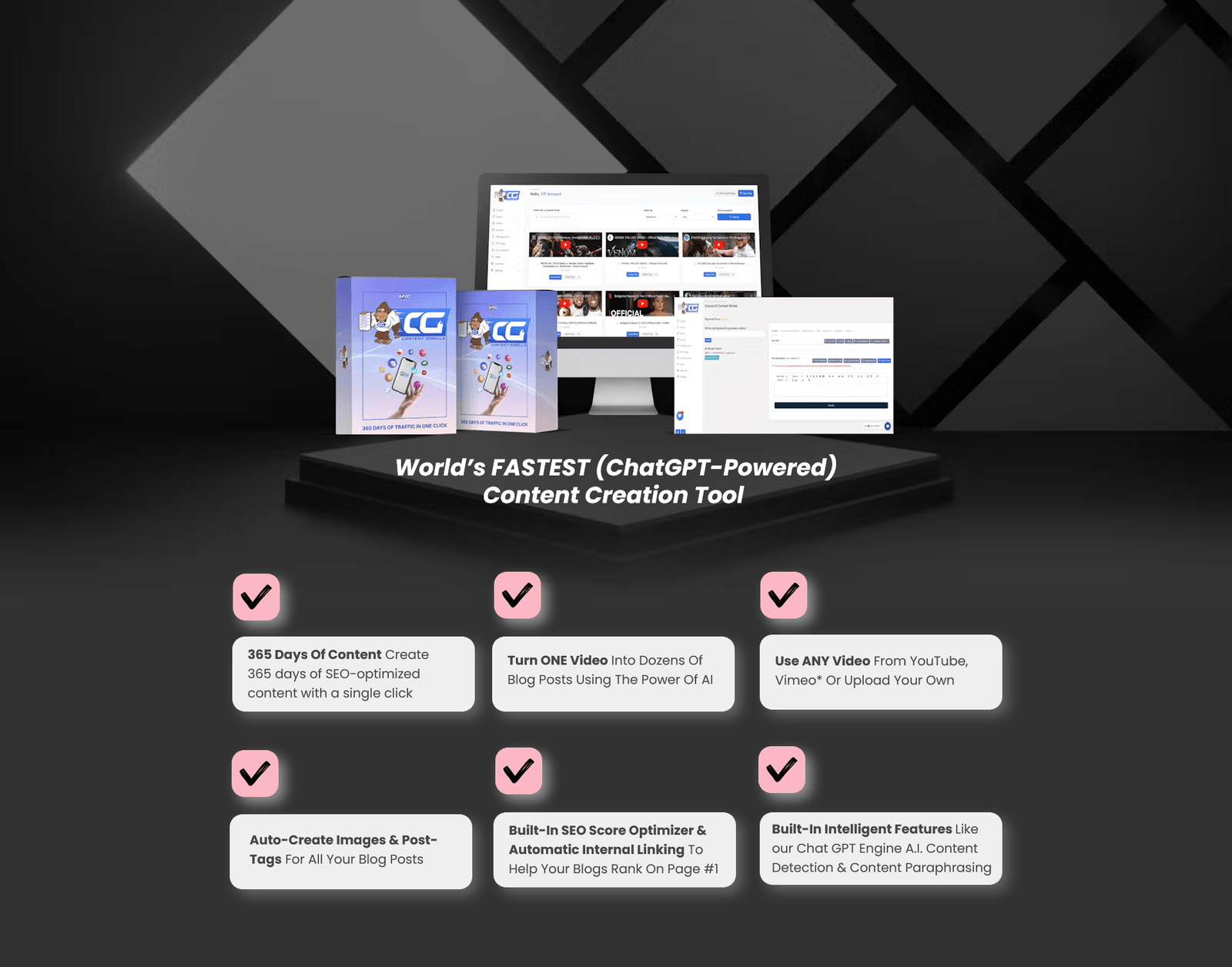 Content Gorilla A.I | Boost Content | From One YouTube/Vimeo URL or Keyword Content Gorilla AI